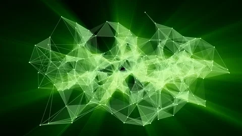 Animation of glowing plexus network transforming to green neon text - FUTURE. Stock Footage 103118064