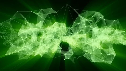 Animation of glowing plexus network transforming to green neon text - Thank you. Stock Footage 103235453