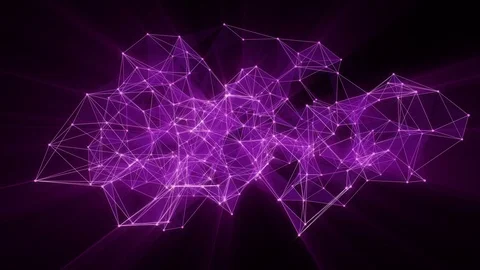 Animation of glowing plexus network transforming to violet neon text - Join us. Stock Footage 103289013