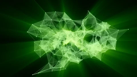 Animation of glowing plexus network transforming to green neon text - 2019. Stock Footage 103752445