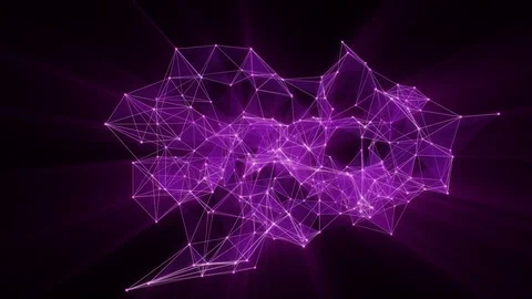 Animation of glowing plexus network transforming to violet neon text - 2019. Stock Footage 103752836
