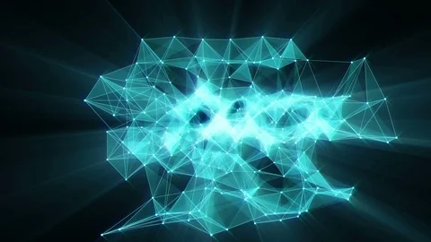 Animation of glowing plexus network transforming to blue neon text - 2020. Stock Footage 103753109