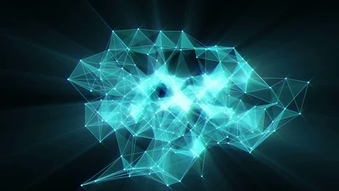 Animation of glowing plexus network transforming to blue neon text - 2021. Vidéo 103754460