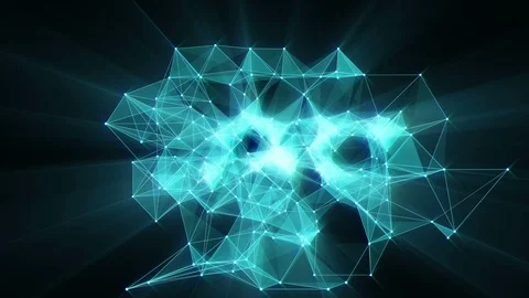 Animation of glowing plexus network transforming to blue neon text - 2022. Stock Footage 103755777