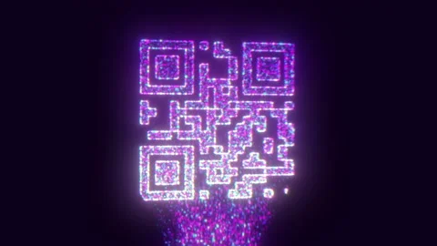 Animation of glowing QR code with neon elements Stock Footage 148684315