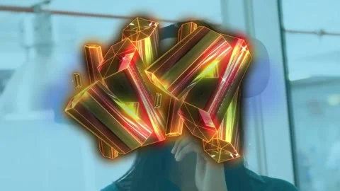 Animation of glowing qr code over neon geometric shapes Stock Footage 209618074