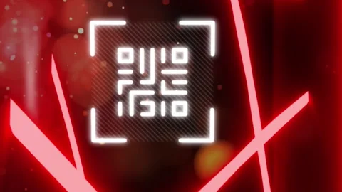 Animation of glowing qr code over neon lines Stock Footage 312945064