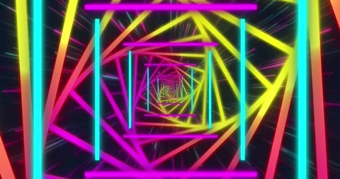 Animation of glowing qr code over neon tunnel Stock Footage 327003732