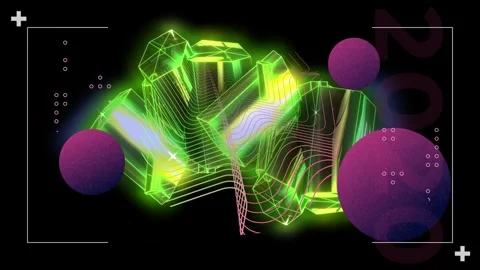 Animation of glowing qr code over neon geometric shapes Stock Footage 329922616