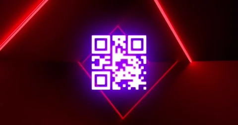 Animation of glowing qr code over red rhombus pattern tunnel Stock Footage 330771404