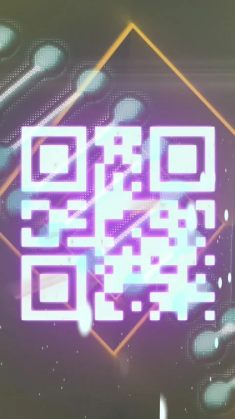 Animation of glowing qr code over dna strand and orange neon lights Stock-Footage 342600231