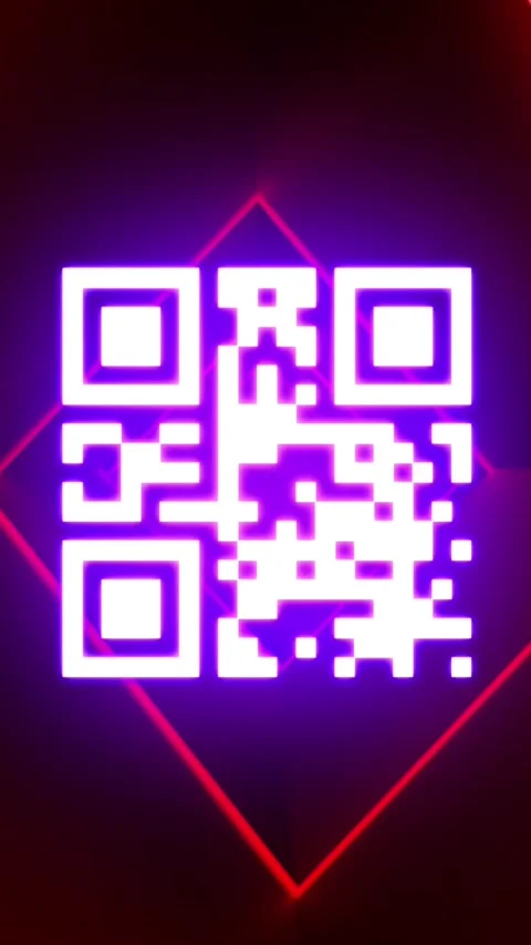 Animation of glowing qr code over red rhombus pattern tunnel Stockbeeldmateriaal 344402338