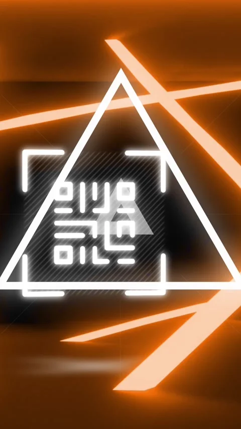 Animation of glowing qr code over neon geometric shapes Stockbeeldmateriaal 344679522