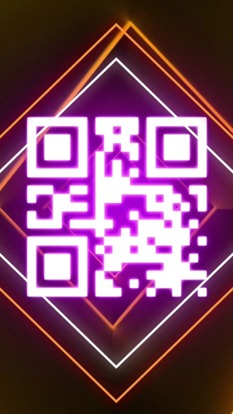 Animation of glowing qr code over neon geometric shapes Stock Footage 344693752