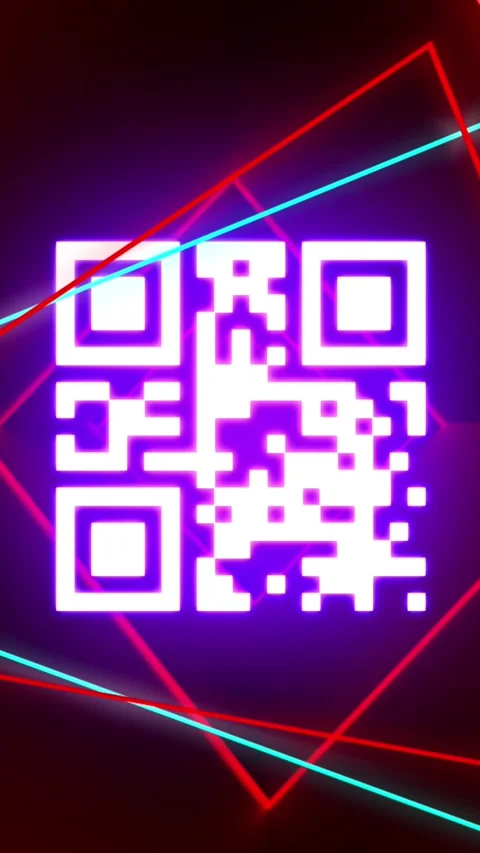 Animation of glowing qr code over neon geometric shapes Stock Footage 344706580
