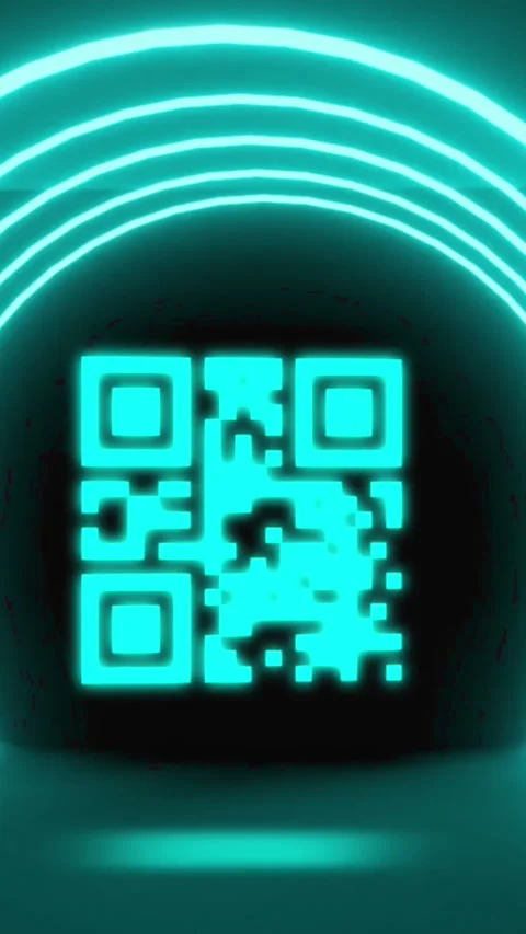 Animation of glowing qr code over neon circles Stock Footage 344723135