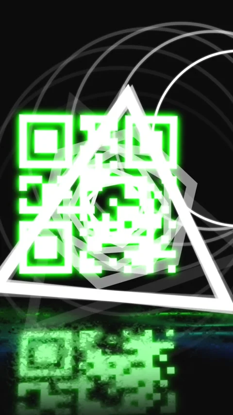 Animation of glowing qr code over neon geometric shapes 库存影片 344775064