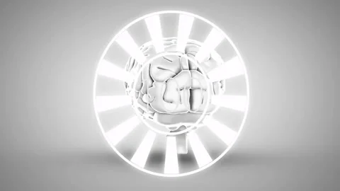 Animation of glowing radial lines with brain illustration on gray background Stock Footage 303565193