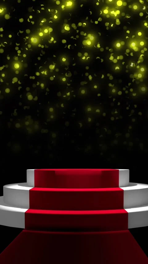 Animation of glowing spots of light falling over red carpet background Stock Footage 341953368