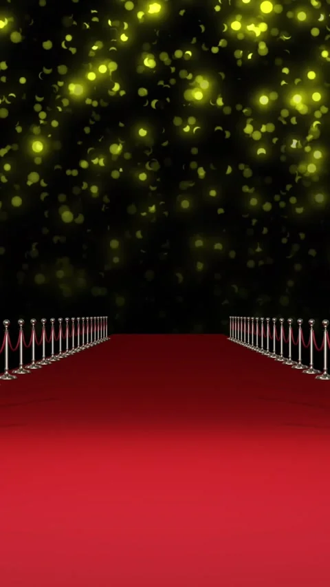 Animation of glowing spots of light falling over red carpet background Stock Footage 341953371