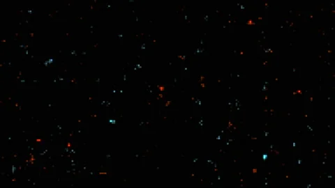 Animation of glowing squares, rectangles moving across the screen against a dark Stock Footage 165274226