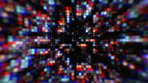 Animation of glowing squares, rectangles moving across the screen against a dark Stock Footage 165439706