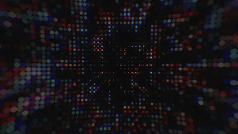 Animation of glowing squares, rectangles moving across the screen against a dark Stock Footage 165607277