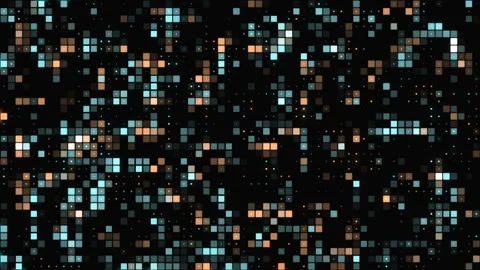 Animation of glowing squares, rectangles moving across the screen against a dark Stock Footage 165642611