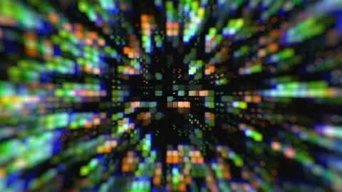 Animation of glowing squares, rectangles moving across the screen against a dark Stock Footage 165934203