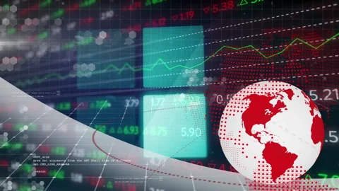 Animation of glowing squares, rotating globe with programming text again trading Stock Footage 316218469