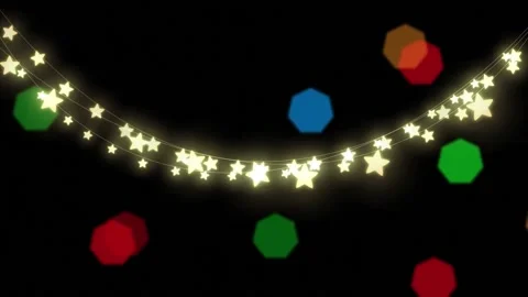 Animation of glowing string on stars and christmas fairy lights flickering Stock Footage 218388137