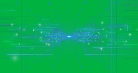 Animation of glowing trails data processing with binary coding on transparent Stock Footage 347310506