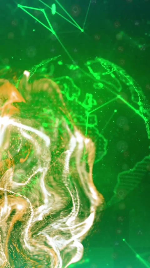 Animation of glowing trails over connections with globe on green background Stock Footage 343503775