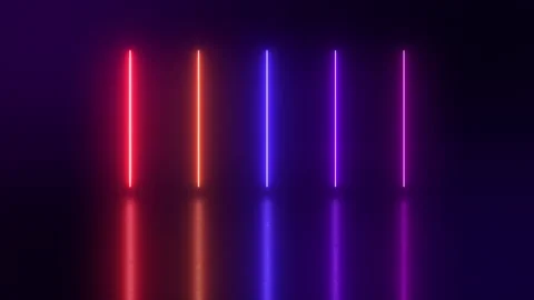 Animation of glowing vertical neon lines on reflecting floor. Stock Footage 221523620