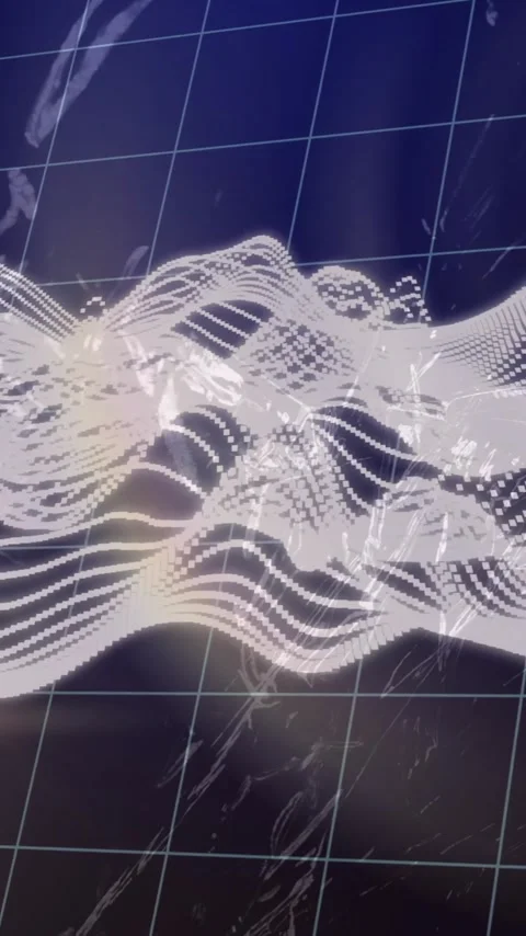 Animation of glowing waveforms and lights over grid background, digital data Stock Footage 344285148