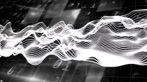 Animation of glowing white light trails and binary coding on back background Stock Footage 201436502