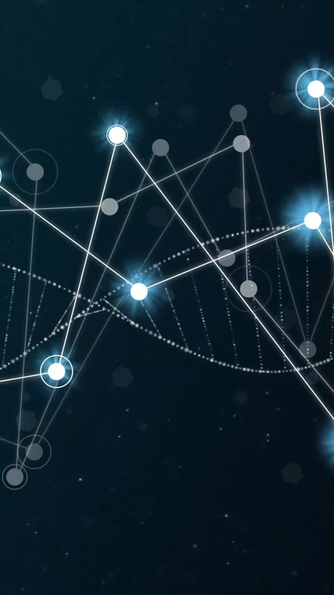 Animation of glowing white network of connections over dna strand on black Stock Footage 319822495