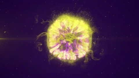 Animation of glowing yellow globe exploding on purple background Stock Footage 126093747