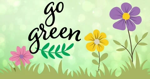 Animation of go green text and logo over flowers on green background Stock Footage 328093745