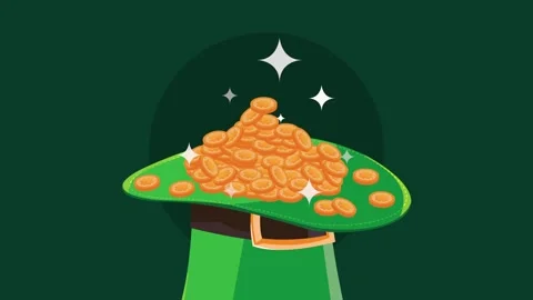 Animation of gold coins falling into green leprechaun hat for saint patrick.. Stock Footage 339335406