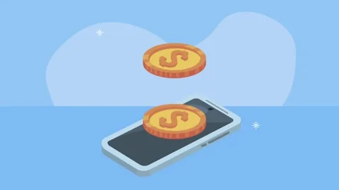 Animation of gold dollar coins stacking on smartphone screen representing m.. Stock-Footage 339069106