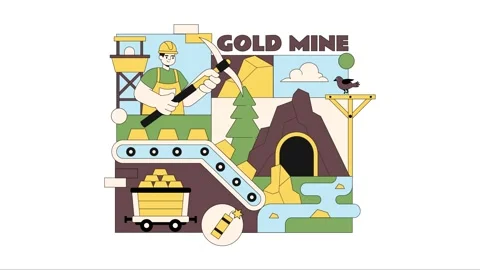 Animation of Gold Mine Vector Illustration Stock Footage 333082001
