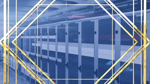 Animation of gold pattern and data processing over computer servers Stock Footage 326037047