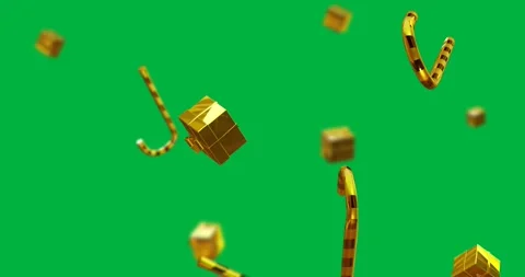 Animation of gold presents and candy canes falling over transparent background Stock Footage 318202640