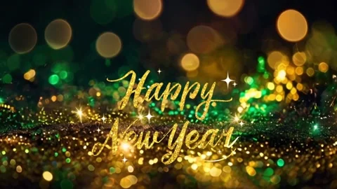 Animation gold text Happy New Year with golden light shine particles bokeh. Stock Footage 277495294