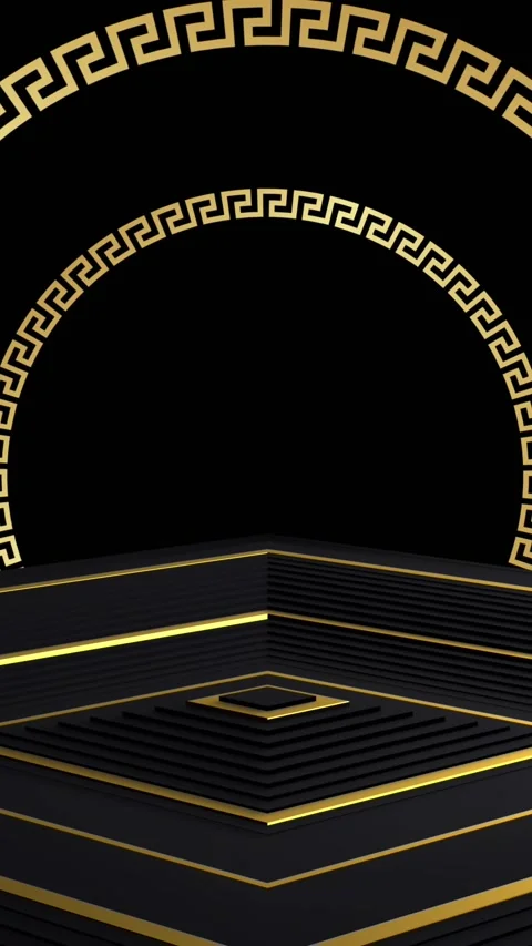 Animation of golden patterned circles over moving square surface with black Stock Footage 342005285