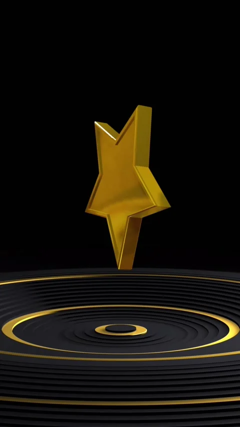Animation of golden star over moving circular surface with black background Stock Footage 342031289