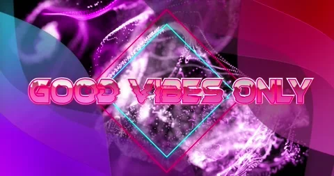 Animation of good vibes only text with shapes over black backround Stock Footage 169858312