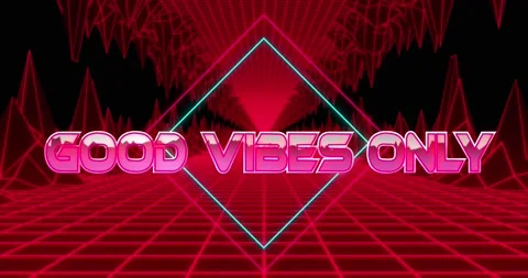 Animation of good vibes only text with shapes over black backround Stock Footage 169858317