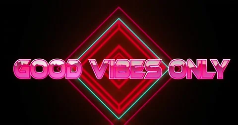 Animation of good vibes only text with shapes over black backround Stock Footage 169858487